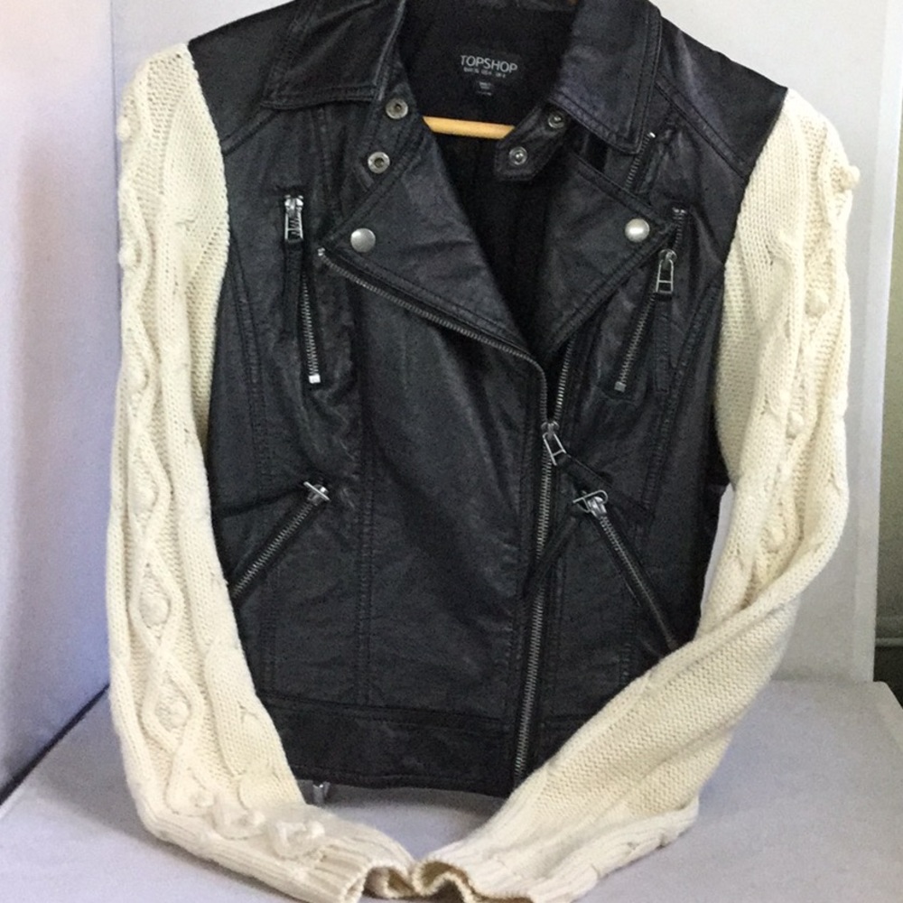 Topshop Motorcycle Jacket W/Knit Sleeves 4